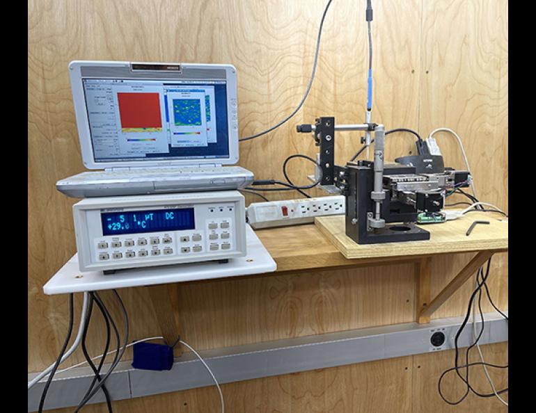 Associate research professor Gunther Kletetschka used this high-resolution magnetic scanner at the University of Alaska Fairbanks to analyze a slice of the Pacific Ocean nodule. Photo courtesy of Gunther Kletetschka.