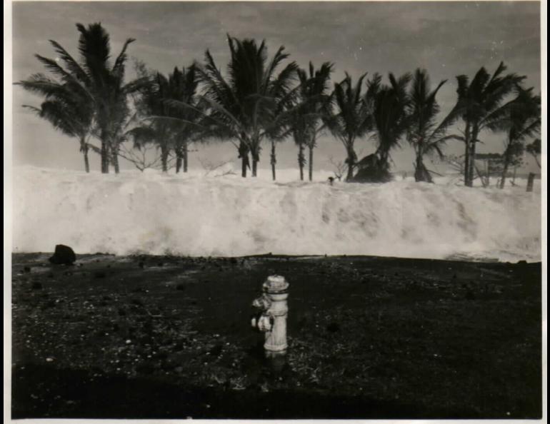 Jeanne Branch Johnston’s uncle Rod Mason took this photo of a tsunami wave that hit Hilo, Hawaii, on April 1, 1946. Rod Mason photo, courtesy Pacific Tsunami Museum. Rod Mason photo, courtesy Pacific Tsunami Museum.
