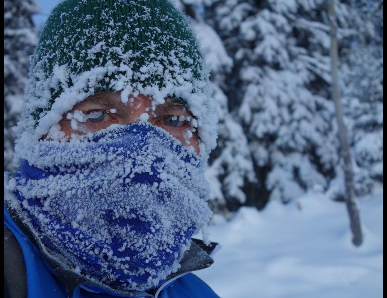Ned Rozell after a ski during a cold snap in Fairbanks. Photos by Ned Rozell.