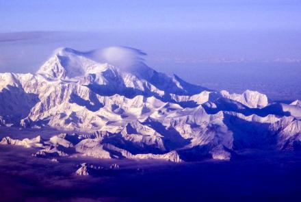 Denali stands at 20,310 feet as seen from a commercial flight between Anchorage and Fairbanks. Photo by Ned Rozell.