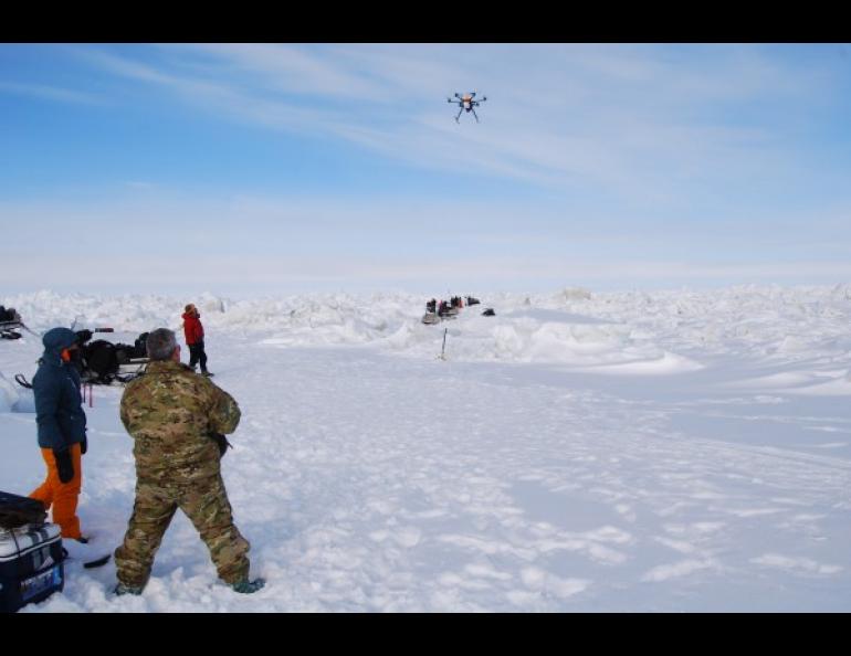 Pilot John Roberts flies the Ptarmigan unmanned aerial vehicle north of Barrow. UAF photo by Dyre Oliver Dammann.