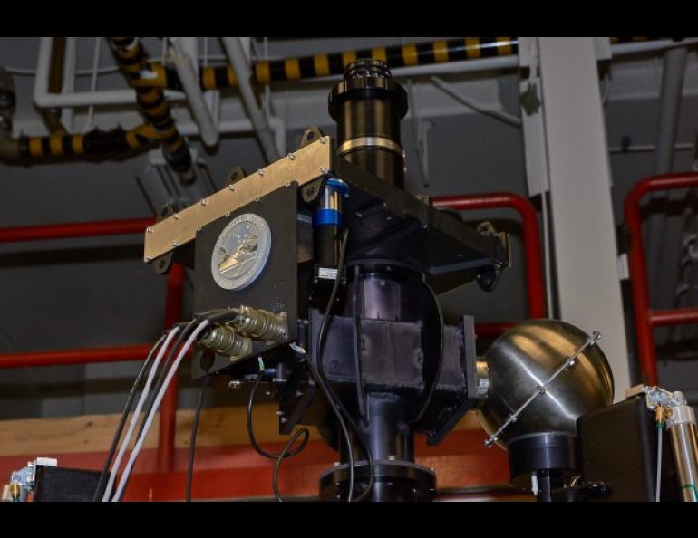 The lens of the scanning Doppler imager will be pointed to the sky to measure winds and temperatures 100 miles above the Earth’s surface from Antarctica. Photo by Mark Conde.