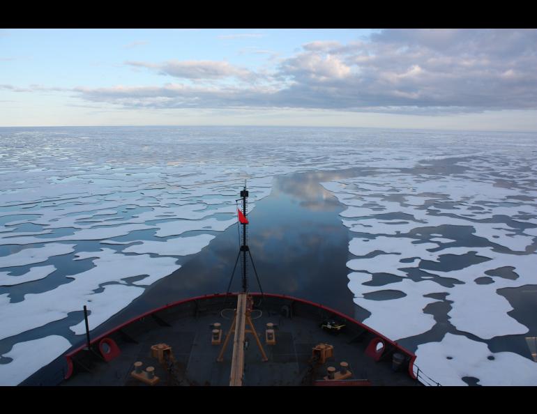 The U.S. Coast Guard Cutter Healy travels in the Beaufort Sea, north of Alaska, in this July 2011 photograph. The Beaufort Sea is one area of emissions research by atmospheric sciences professor Nicole Mölders. Credit: NASA/Kathryn Hansen