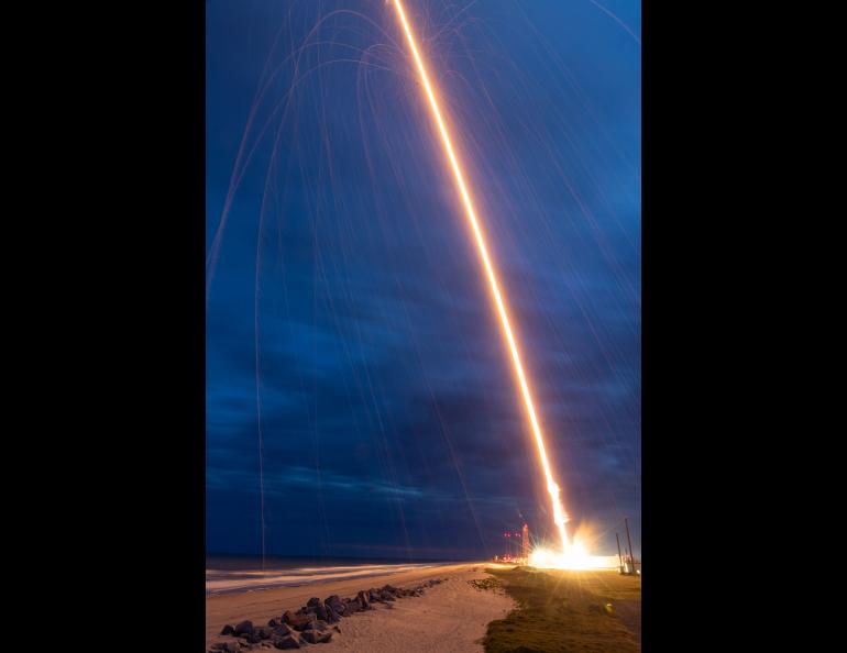 The NASA Black Brant XII rocket lifts off with the KiNET-X experiment at Wallops Flight Facility in Virginia. Photo: NASA Wallops/Allison Stancil