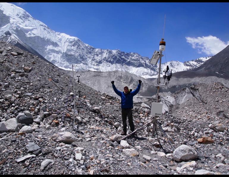 David Rounce at Imja Glacier in Nepal in 2017. The glacier was the site of his Ph.D work and where he did a lot of remote sensing work as part of NASA’s High Mountain Asia Team. Photo courtesy David Rounce.