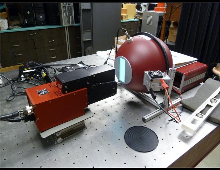 HySpex shortwave-infrared camera calibration in UAFs optical sensor calibration laboratory. Photo: Geophysical Institute 