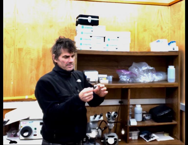 Associate research professor Gunther Kletetschka of the UAF Geophysical Institute analyzes samples from the Tall el-Hammam excavation. Photo courtesy of Gunther Kletetschka.