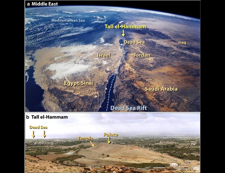 Map shows location of Tall el-Hammam, site of devastation from cosmic airburst. Image from paper authored by Ted E. Bunch and used under Creative Commons CC BY license.