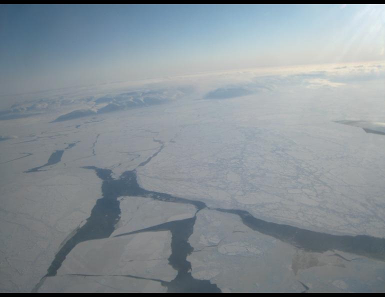 Arctic haze appears over northern Alaska in 2008 as photographed from a NASA aircraft. Photo by Jingqiu Mao