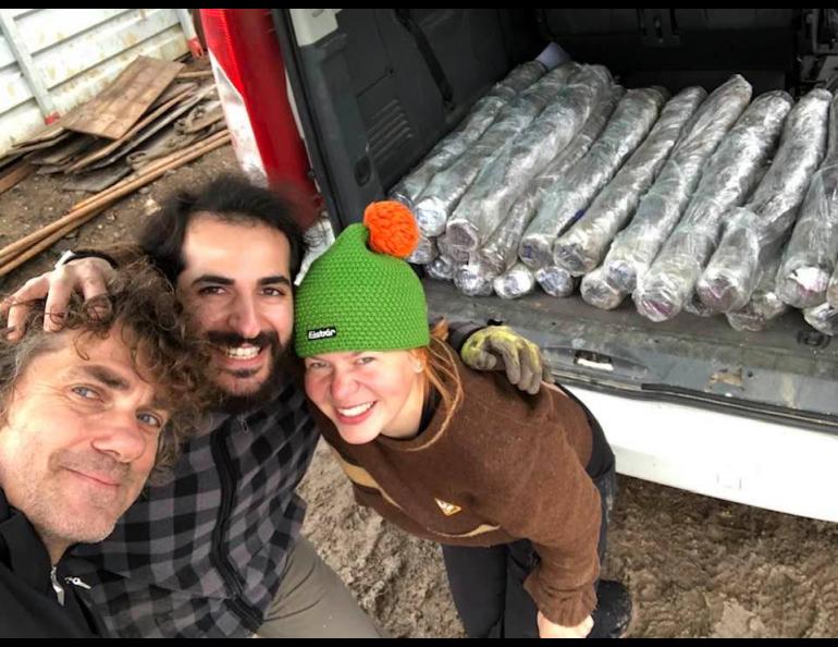 Left to right, Gunther Kletetschka and students Hakan Ucar and Radana Kavkova, who assisted with the research, collect tertiary lake sediment cores in a brown coal quarry in the Czech Republic. Photo courtesy Gunther Kletetschka