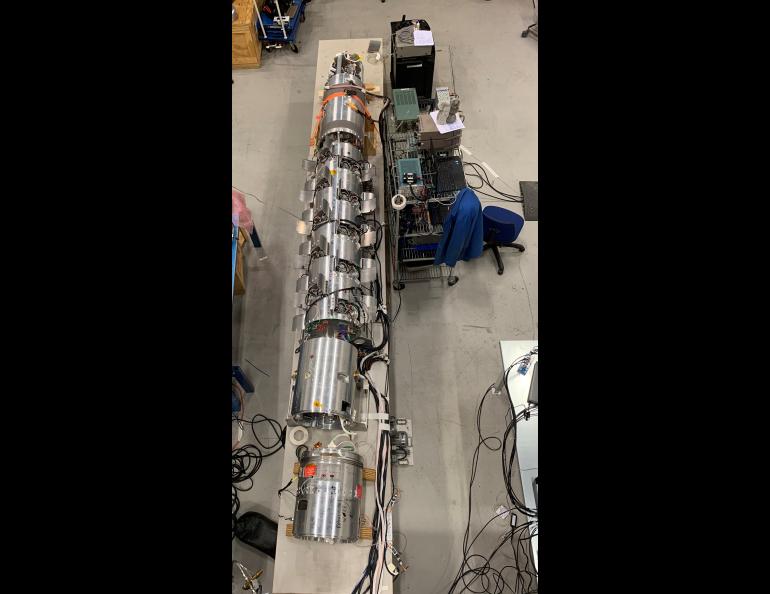 The vapor tracer ampule doors are open on the CREX-2 payload during testing at the Andøya Space Center. Photo courtesy of NASA