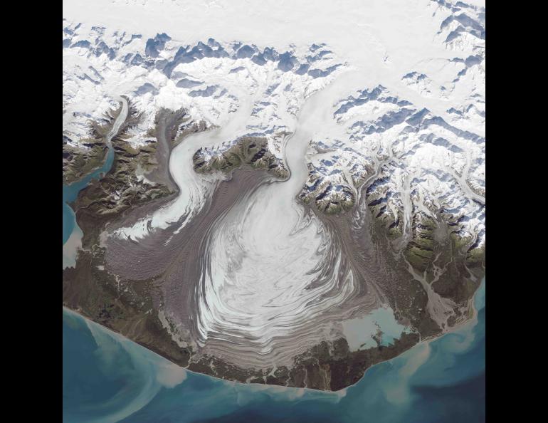 Malaspina Glacier, located primarily in Wrangell-St. Elias National Park and Preserve. NASA photo.