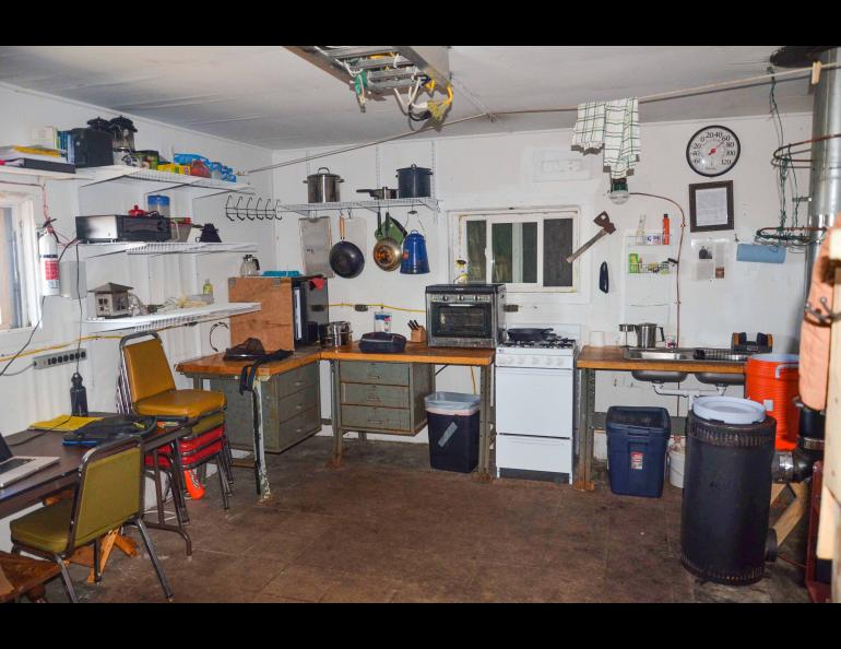  The remodeled kitchen and lab-bench space inside the Old NARL cabin at the Teshekpuk Lake Observatory. Photo by Ben Jones