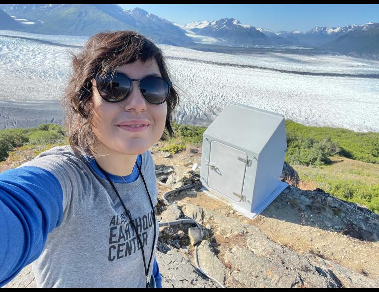 Seismologist Ezgi Karasozen of the University of Alaska Fairbanks Geophysical Institute at a seismic station. Photo courtesy of Ezgi Karasozen