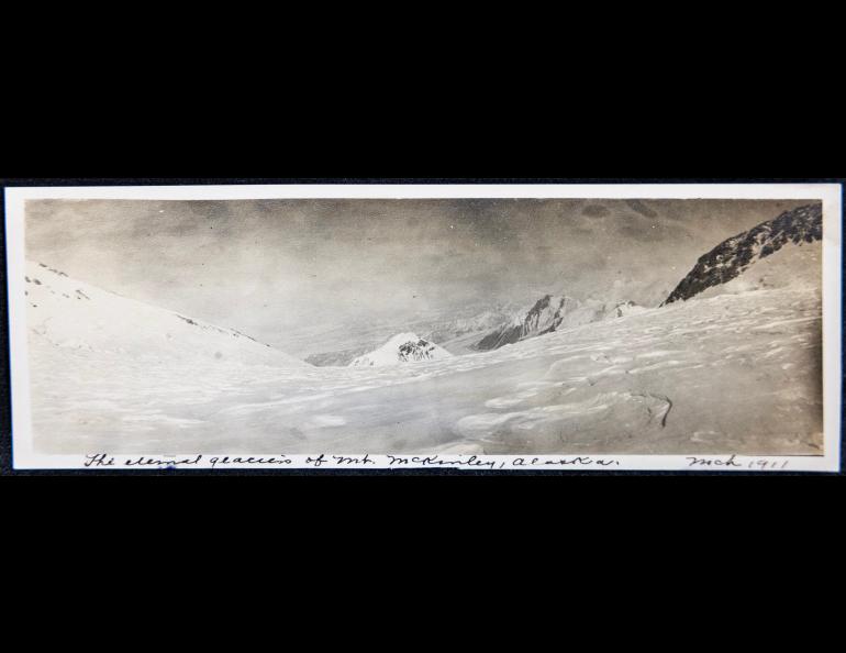 This photograph, made at about 16,500 feet, looks down the 20,310-foot mountain. Matthew Sturm and colleague Philip Marshall used maps and digital software to pinpoint the locations where the photographs were made. This photo is mislabeled as March 1911.  Archive photo