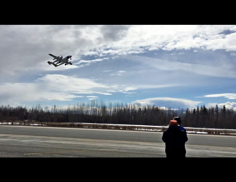 ACUASI’s SeaHunter aircraft flies out of Nenana Municipal Airport on May 5, 2022. Photo by Rod Boyce
