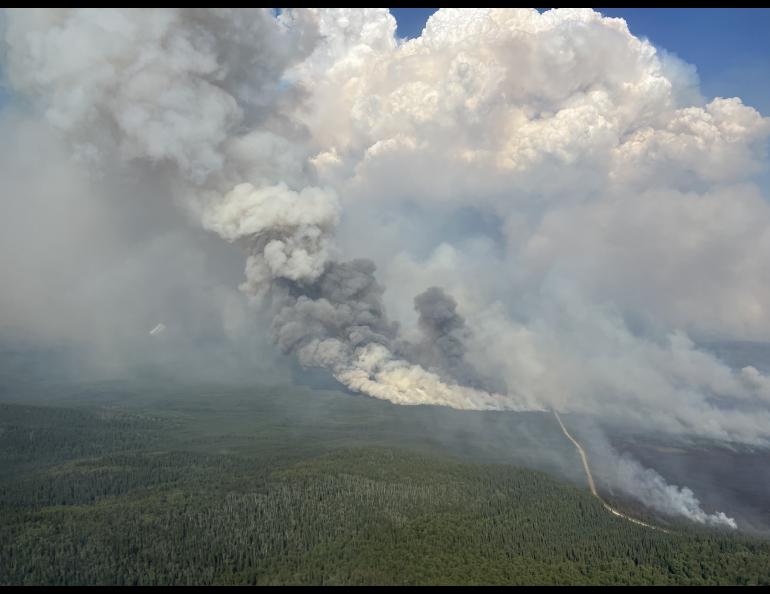 The Pogo Mine Road Fire burns on Saturday, Aug. 5, 2023. Photo by Duane Morris/Alaska Division of Forestry