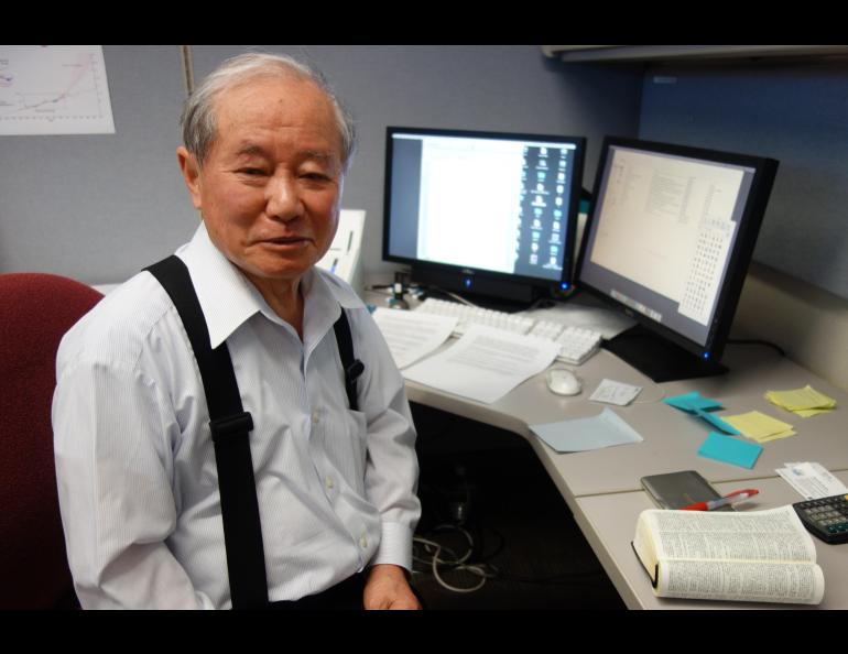 Syun-Ichi Akasofu in his office at the International Arctic Research Center. Photo by Ned Rozell