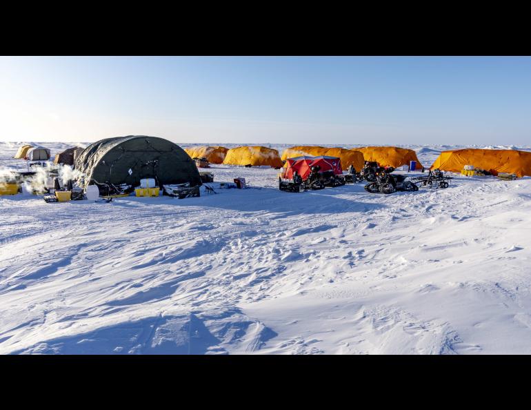 Ice Camp Whale tents and vehicles sit on the Arctic Ocean ice during Operation Ice Camp in early March 2024. U.S. Navy photo