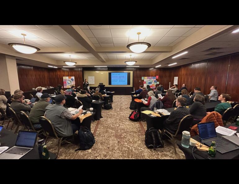 Participants in the ACTION project fill the room Tuesday, the second day of the weeklong gathering that aims to help communities respond to hazards caused by climate change. Photo by Rod Boyce