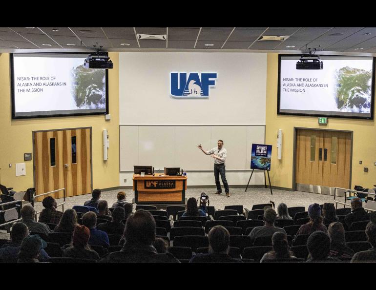 UAF professor Franz Meyer presents “Launching NISAR: NASA's Biggest Earth Observation Mission” as part of the 2024 Science for Alaska talk series. The 2025 talk series begins with a kickoff event on Thursday, Jan. 30, at Black Spruce Brewing Co. UAF/GI photo by LJ Evans