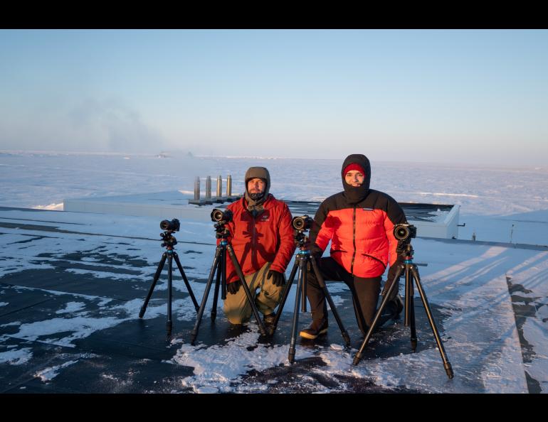 Graduate student researcher Jason Ahrns, left, and recent UAF graduate Michael Martins on March, 24, 2025. Photo courtesy of Team Utqiagvik