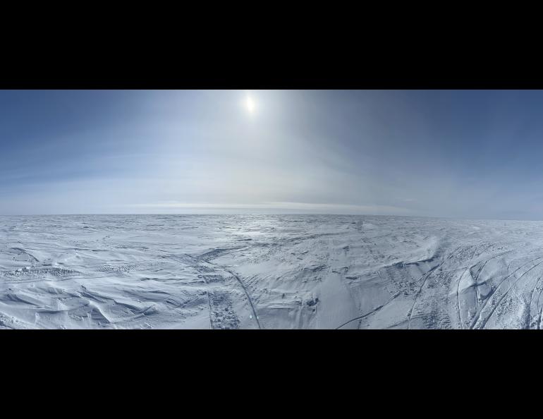 Sea ice covers the Beaufort Sea just off the coast near Utqiagvik, Alaska, in April 2024. Sea ice suppresses short-period secondary signals.Photo by Rod Boyce
