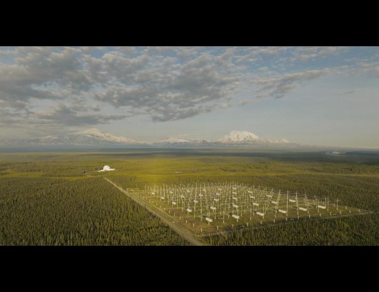 This aerial photo from June 2022 shows the extent of land surrounding the HAARP facility, located near Gakona, Alaska. UAF Geophysical Institute photo