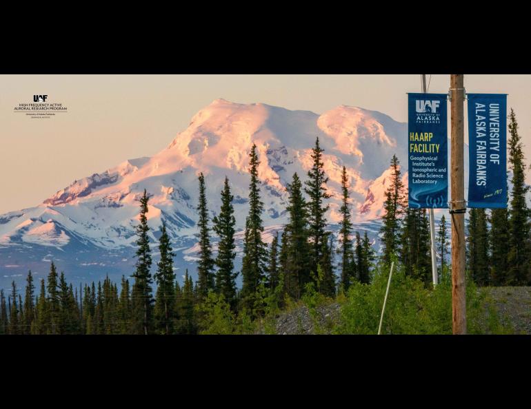 A sign at the HAARP facility entrance notes that the research site is operated by the University of Alaska Fairbanks Geophysical Institute. UAF Geophysical Institute photo