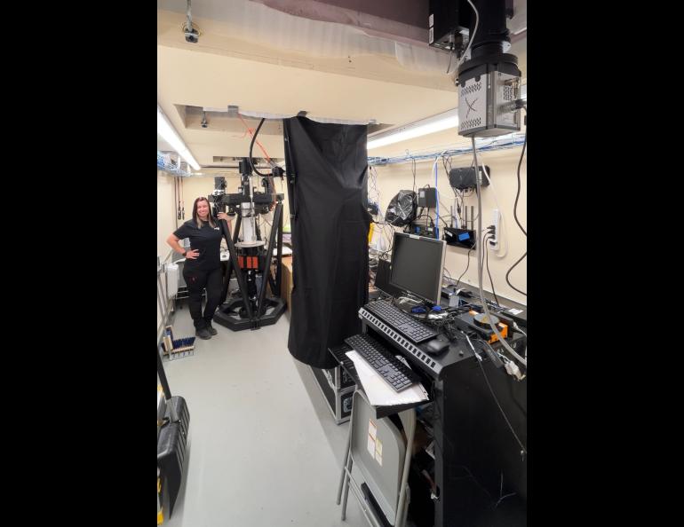 Ph.D. student Kylee Branning at the Aakenus, Finland, observatory in June 2025. Photo courtesy of Kylee Branning