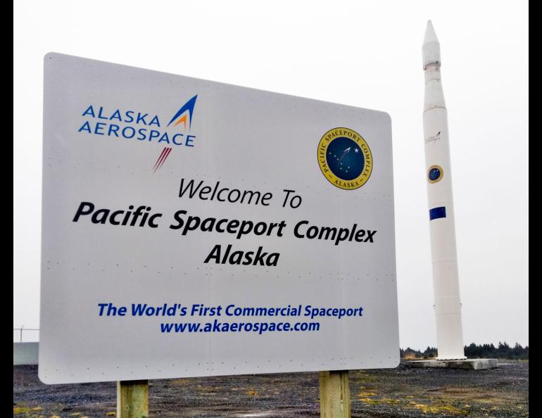 A sign welcomes people to the Pacific Spaceport Complex-Alaska, about 45 miles south of the city of Kodiak. Photo courtesy of the Kodiak Daily Mirror