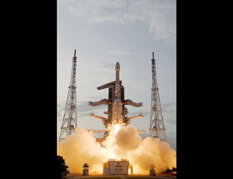 The Indian Space Research Organization’s Geosynchronous Satellite Launch Vehicle lifts off from Satish Dhawan Space Centre on India’s southeastern coast with the NISAR satellite at 4:10 a.m. Alaska time Wednesday. ISRO photo