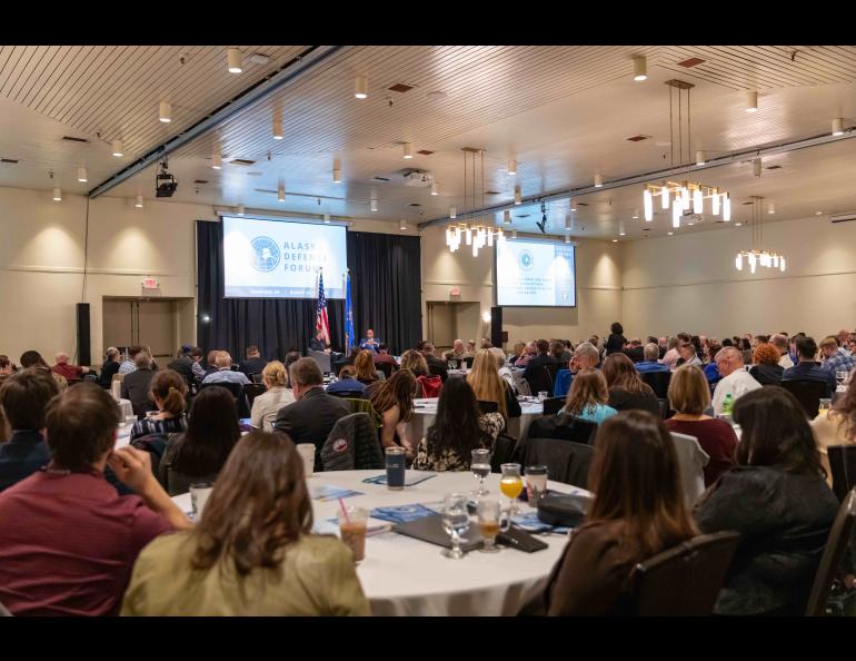 Some of the 300 people who attended the 2024 Alaska Defense Forum listen during a session at the Westmark Fairbanks Hotel and Conference Center. The 2025 forum, set for Aug. 25-27 at the 8 Star Event Center, is the sixth year the forum has been held. Photo by RED Photography