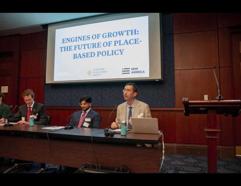 Panelists at an NSF Engines event Sept. 18, 2025, in Washington, D.C., discuss the importance of the NSF Engines program to the U.S. economy. Photo courtesy of Economic Innovation Group