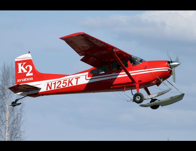 This Cessna 185 Skywagon is one of the aircraft examined in the study. Seismometers were able to measure changes in the propeller’s revolution speed associated with the climbing and descending portions of the aircraft’s flightseeing path. Photo by Kevin Porter