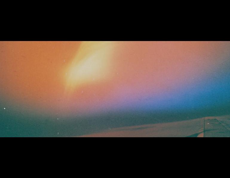  In this photo taken from an aircraft, the atmosphere glows after the United States detonated a nuclear device 250 miles above the Pacific Ocean on July 9, 1962. Photo courtesy of Los Alamos National Laboratory