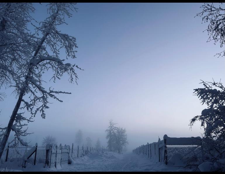  Ice fog shrouds a Fort Wainwright neighborhood near Fairbanks on Dec. 31, 2025. Photo by Sara Eliza Johnson