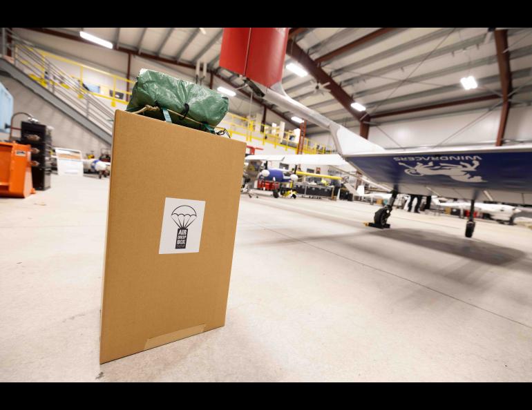 One of the payloads used in the parachute test at Nenana Municipal Airport on Jan. 23, 2026. Photo by Bryan Whitten