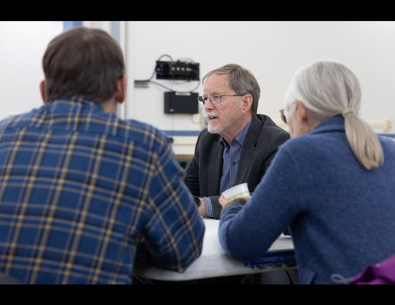 GI Director Bob McCoy chats with visitors to the Payload Assembly Building during the Poker Potluck Pig Roast on Aug. 23, 2024. Photo by Bryan Whitten