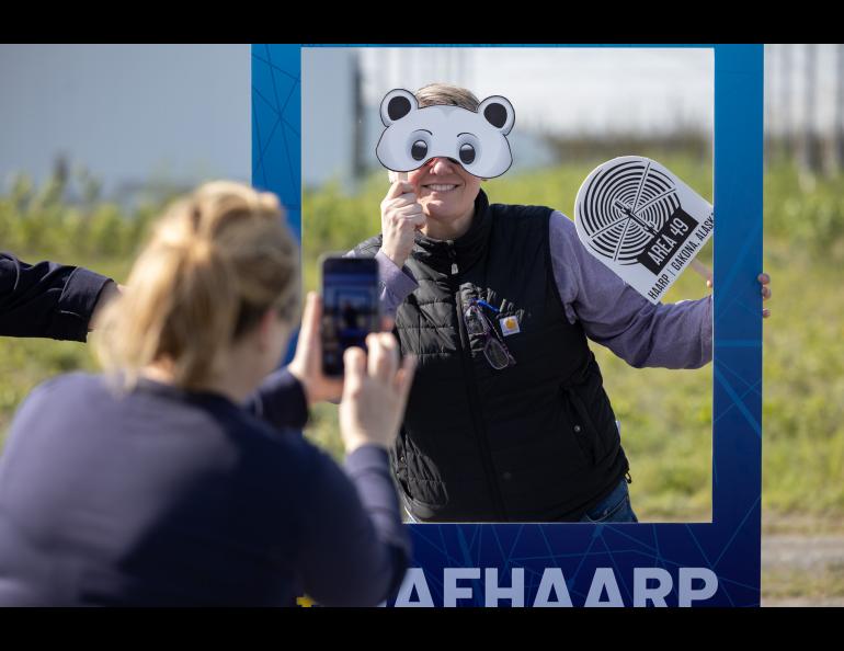 The selfie station in the HAARP array was a popular stop. Photo by Bryan Whitten