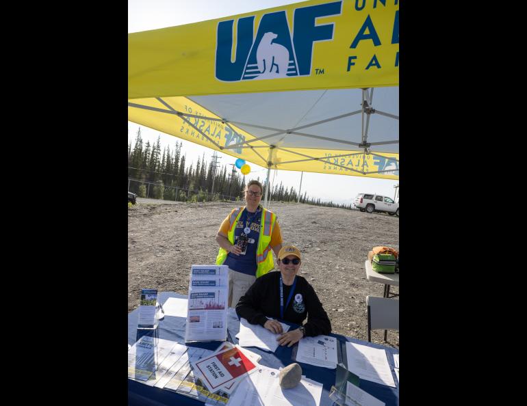 Doreen Hayward and LJ Evans were among the team at the HAARP Open House welcome tables on June 14. Photo by Bryan Whitten 