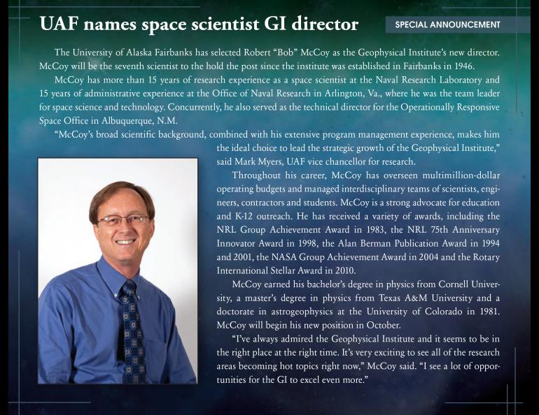 The Geophysical Quarterly in fall 2011 noted on the cover there was a special announcement on the last page: Bob McCoy's appointment as director of the GI.