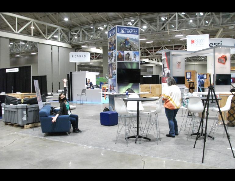 Tanya Clayton and Jami Warrick in the booth before the exhibit hall opened to AGU attendees. Photo courtesy Tanya Clayton