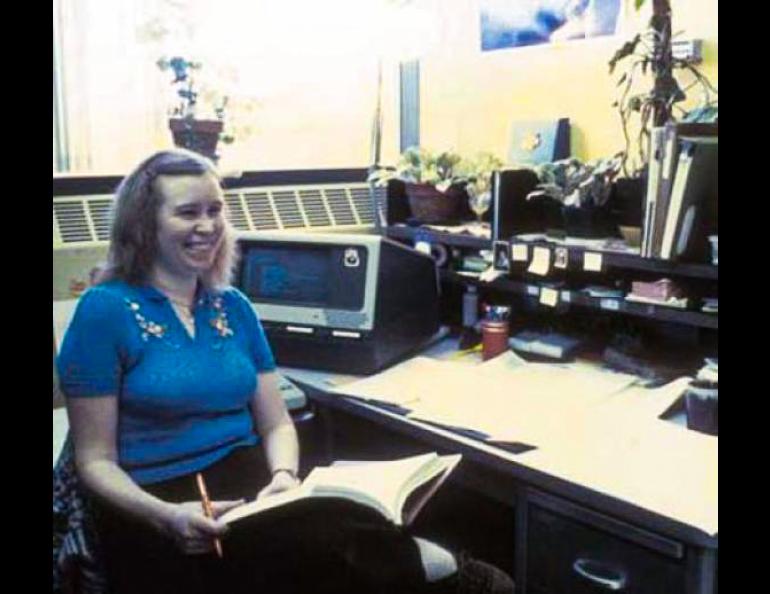 Celia at her desk in Elvey. GI archival photo