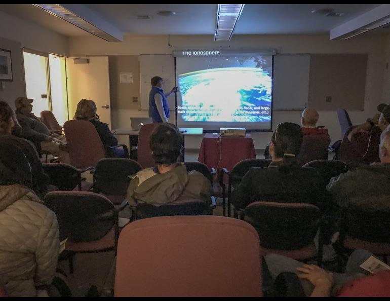 Chris Fallen making a presentation in the classroom at HAARP. Photo courtesy Jessica Matthews