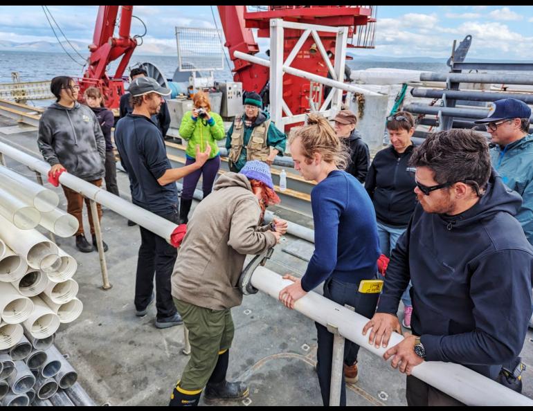 Coring practice on board the R/V Sikuliaq. UAF/GI photo by JR Ancheta