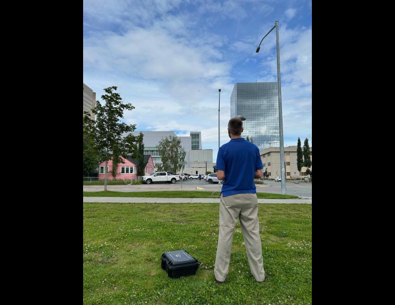 Flying a drone on the Park Strip in Anchorage. UAF/GI photo courtesy of ACUASI