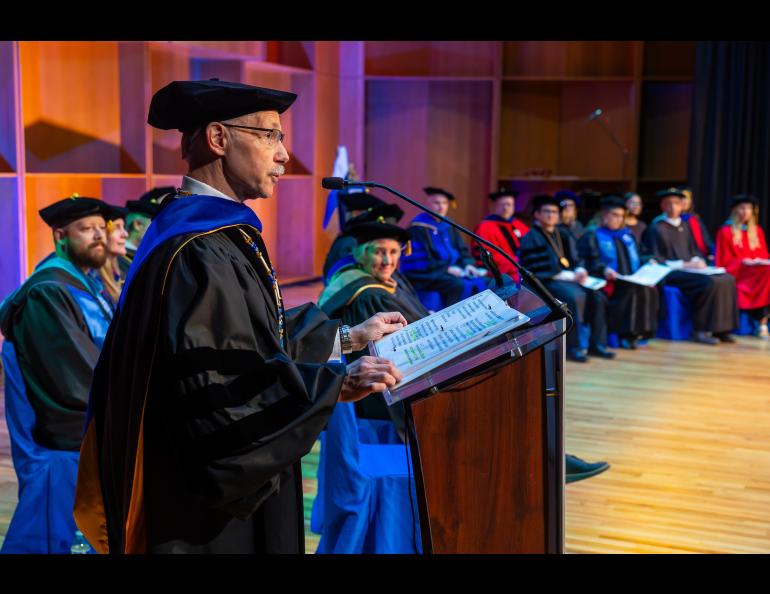Chancellor Mike Sfraga welcomes attendees and participants to the 2026 Gold Ceremony Friday, May 1. Photo by Eric Engman