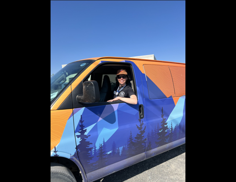 The GI's Sara Wilbur ran the beautiful UAF shuttle van back and forth to the HAARP antenna array for the convenience of visitors. Photo by Kelly Eagan