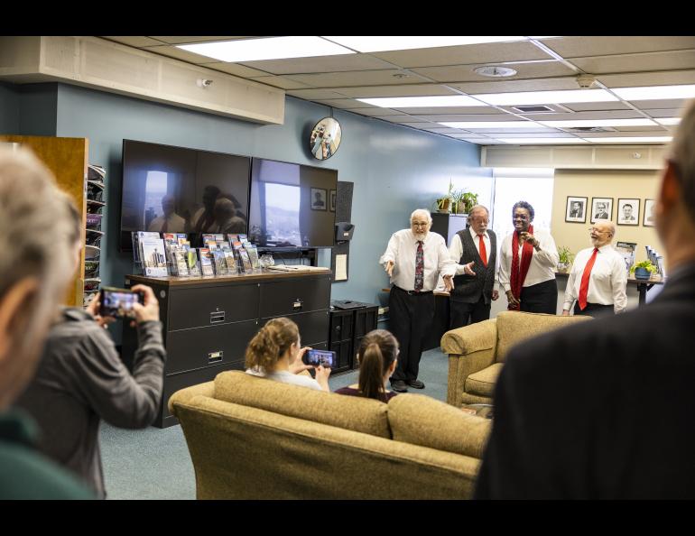 The Four Winds quartet entertained GI staff and friends with songs on Valentines Day. UAF/GI photo by JR Ancheta